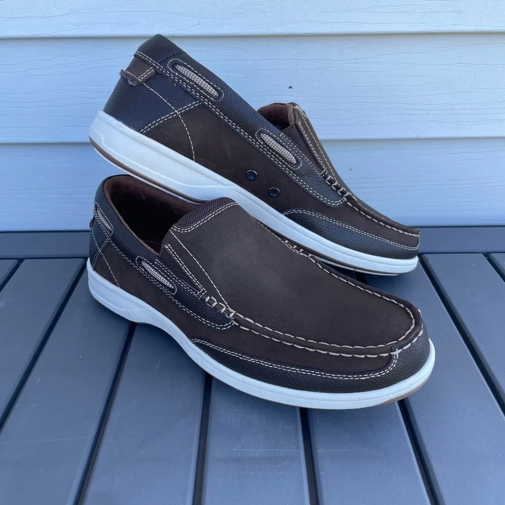 Florsheim Lakeside Slip Brown Leather Loafers Mens 9.5 M Boat Shoes Ne sin Box